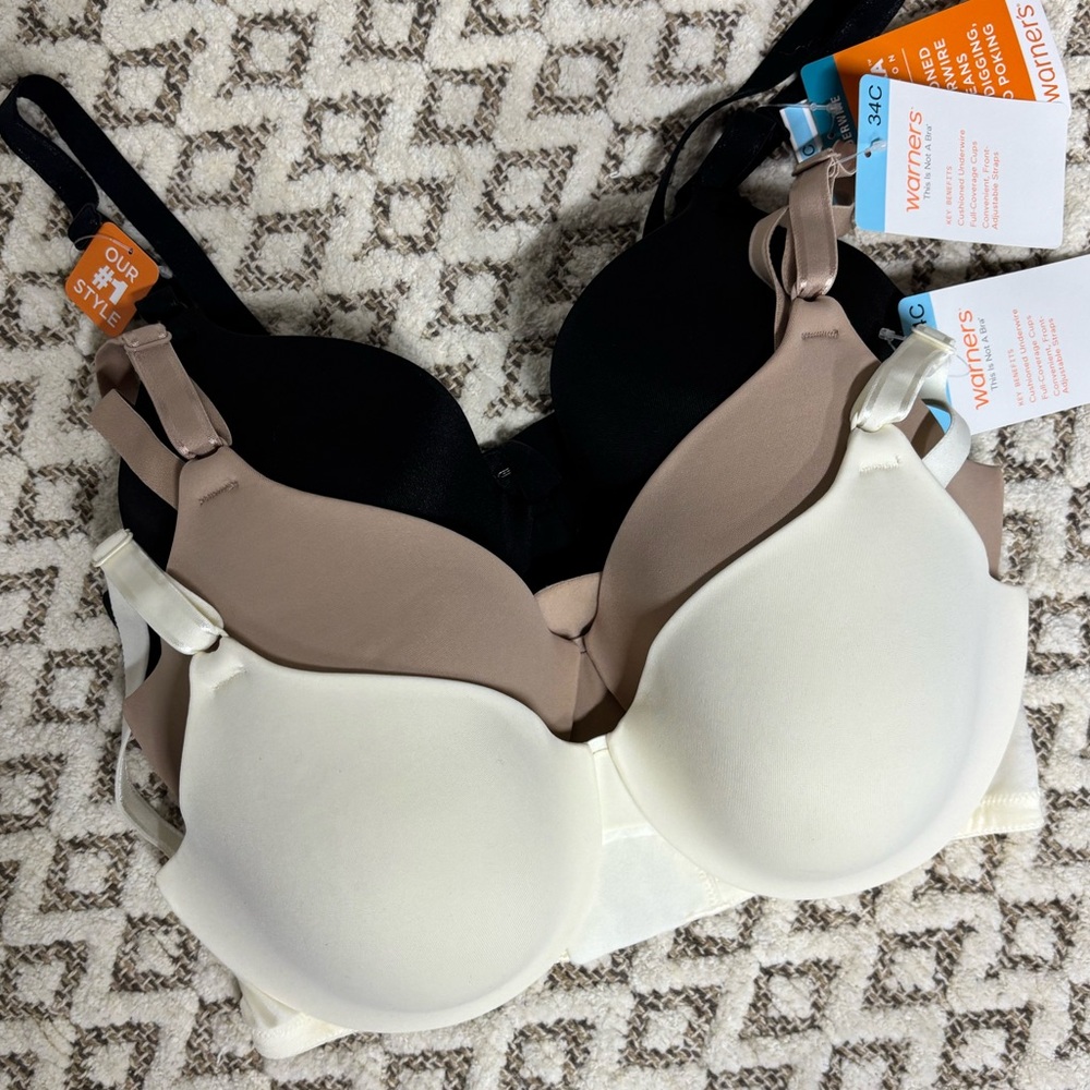 Warner's Black, Brown, and White Bras